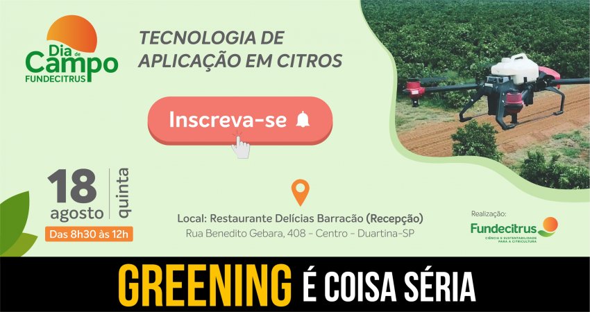 3º Dia de Campo do Fundecitrus sobre tecnologia de aplicação em citros será em Duartina