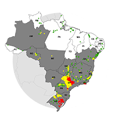 mapa com a distribuição de incidências