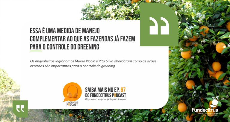 Episódio 67 do Fundecitrus Podcast destaca importância das ações externas no controle do greening