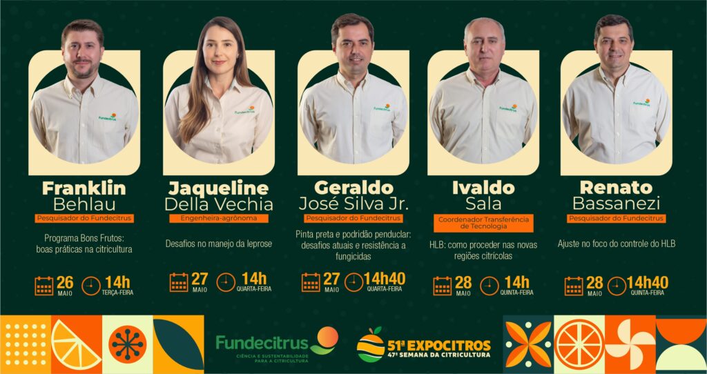 Fundecitrus fará discussão sobre greening, pinta preta e boas práticas no campo na Expocitros 2026