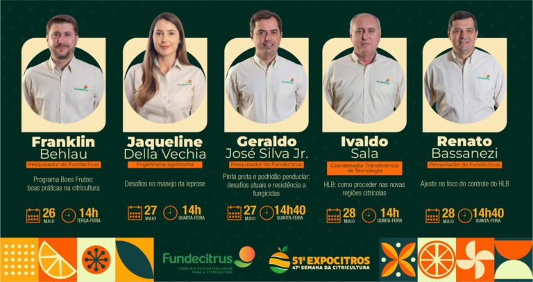 Fundecitrus fará discussão sobre greening, pinta preta e boas práticas no campo na Expocitros 2026