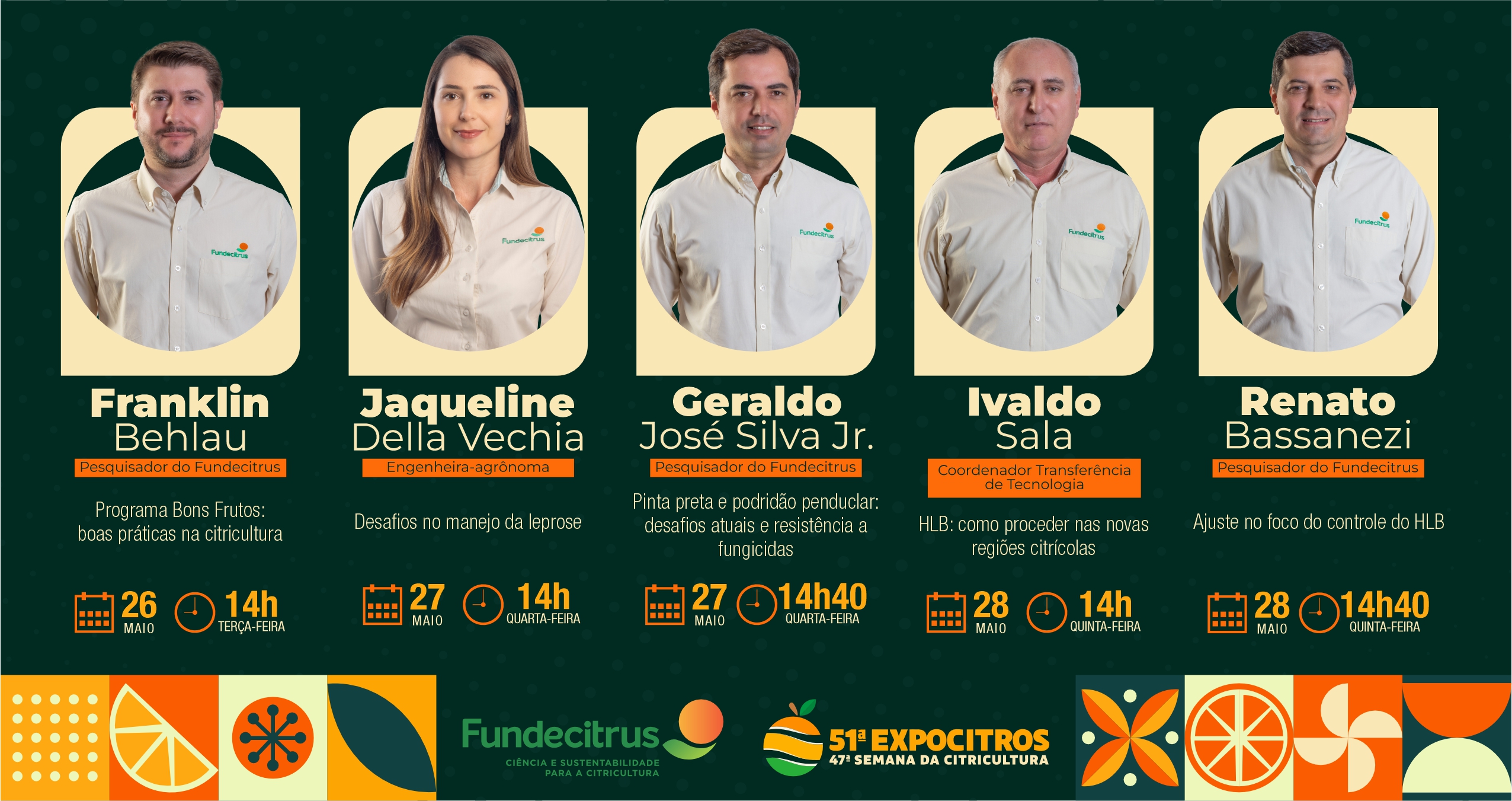 Fundecitrus fará discussão sobre greening, pinta preta e boas práticas no campo na Expocitros 2026